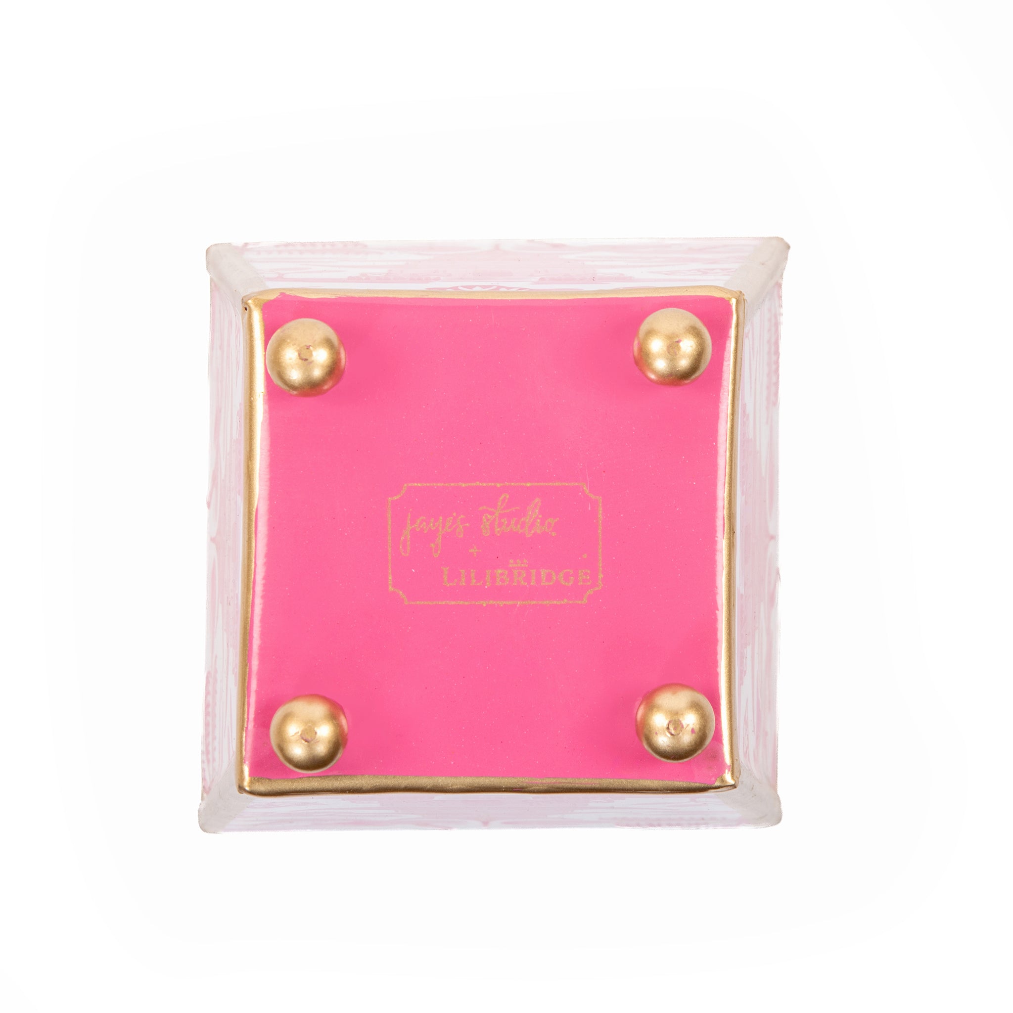 Kyoto Pagoda Enameled Square Cachepot Planter - White & Pink - Avail 02/21