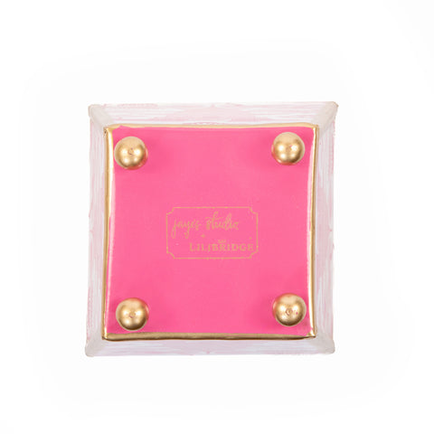 Enameled White and Pink Square Cachepot For Bedroom / Office / Kitchen / Living Room - Metal Construction - The Kyoto Pagoda Collection