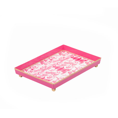 Kyoto Pagoda Enameled Oliver Tray 8x12 - White & Pink - Avail 02/21