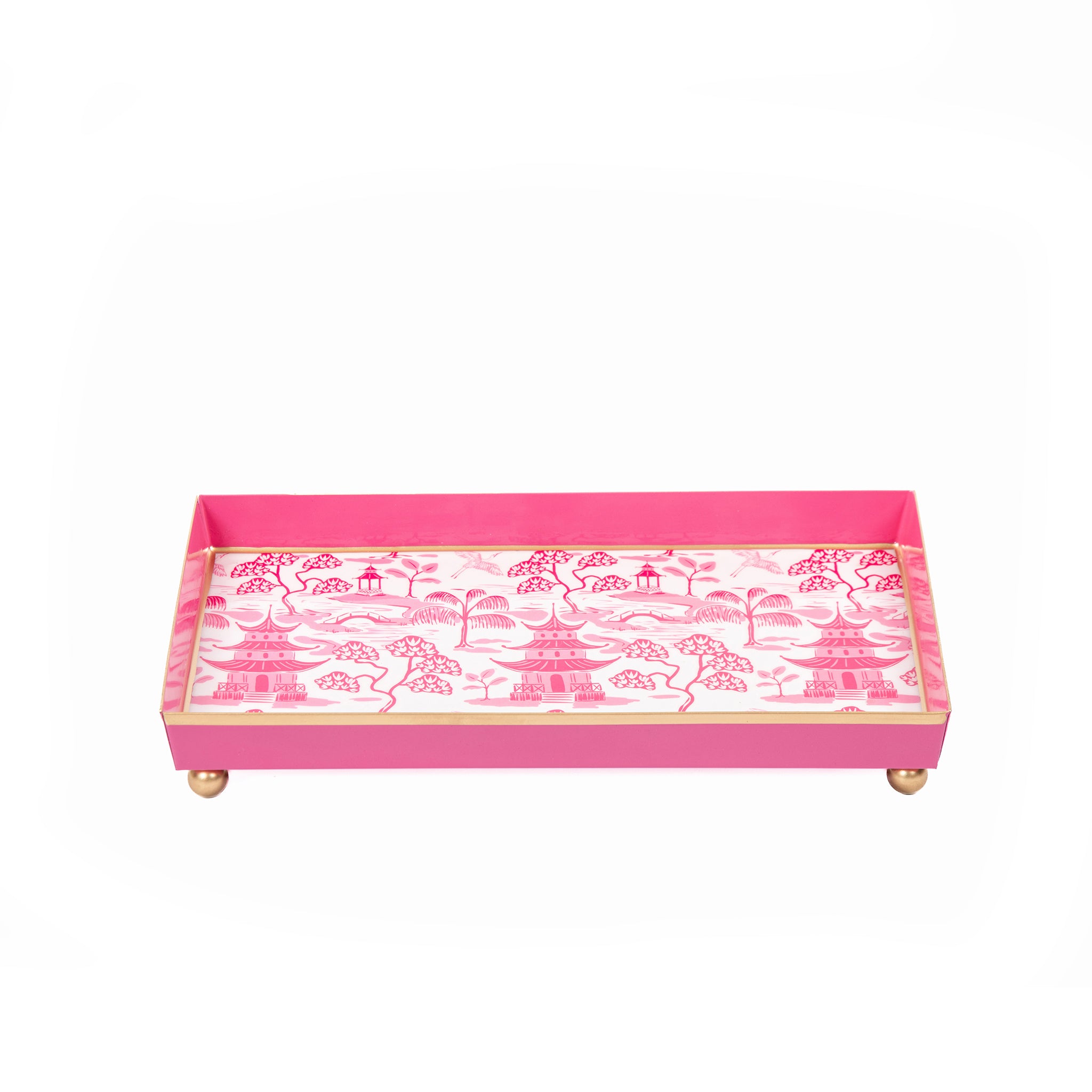 Kyoto Pagoda Enameled Oliver Tray 8x12 - White & Pink - Avail 02/21