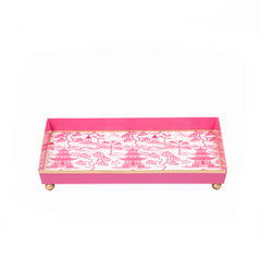 Kyoto Pagoda White with Pink Enameled Rectangle Vanity Tray for Bathroom, Vanity, Bedroom - Oliver Decorative Tray