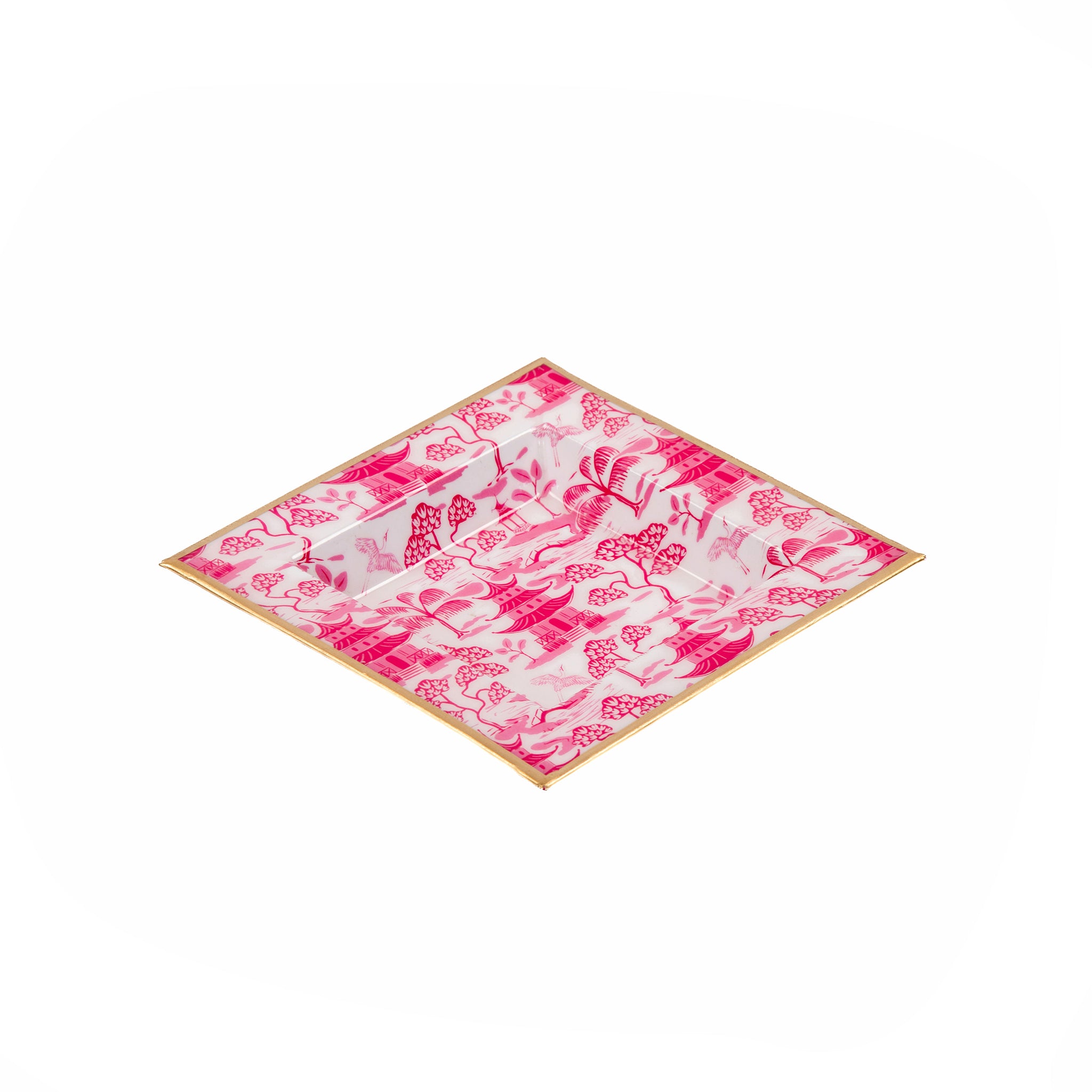 Kyoto Pagoda Enameled Tori Trinket Tray - White & Pink