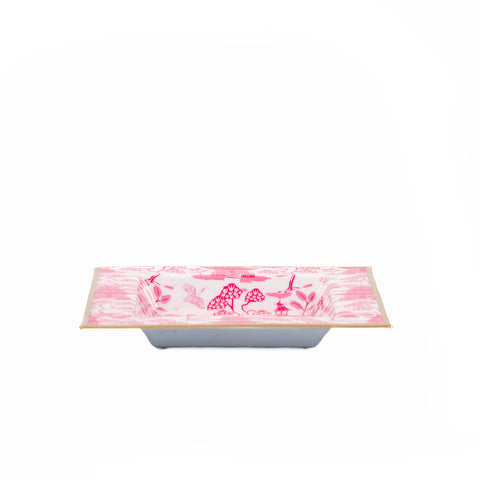 Kyoto Pagoda Enameled Tori Trinket Tray - White & Pink