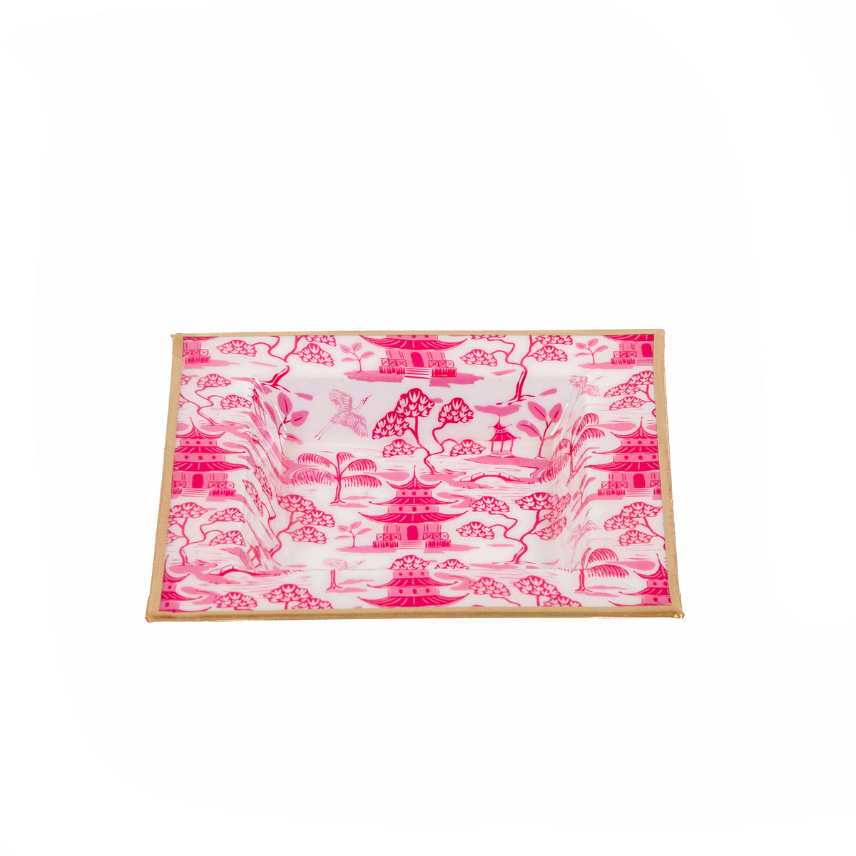 Kyoto Pagoda Enameled Tori Trinket Tray - White & Pink