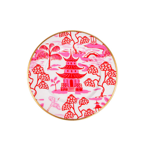 Kyoto Pagoda Dessert Plate (4pk) - White & Red - Avail 12/05