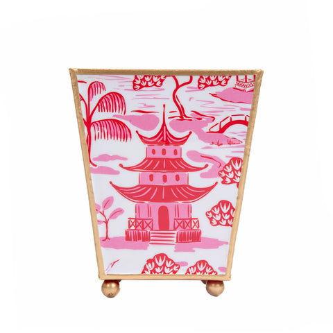 Kyoto Pagoda Enameled Square Cachepot Planter 6 - White & Red - Avail 12/05