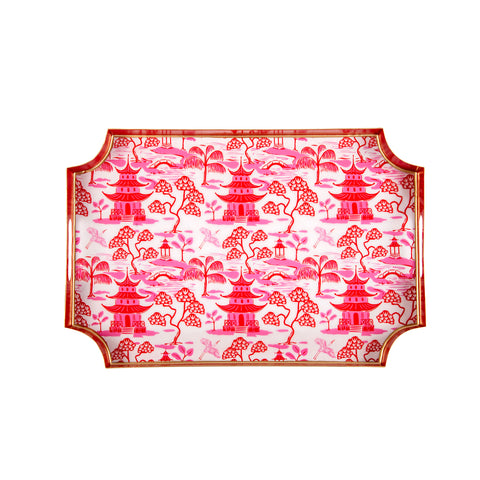 Kyoto Pagoda Enameled Jaye Tray - White & Red - Avail 12/05