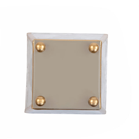 Kyoto Pagoda Enameled Square Cachepot Planter - White & Taupe