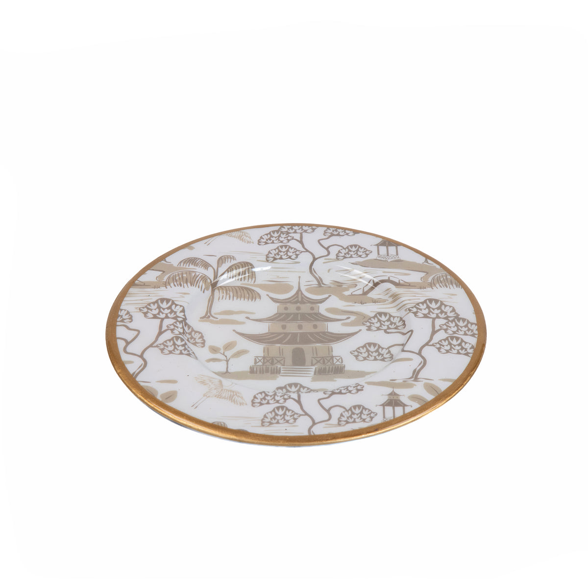 Kyoto Pagoda Dessert Plate (4pk) - White & Taupe - Avail 11/11