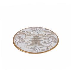 Kyoto Pagoda White and Taupe Round Dessert and Appetizer Plate for Entertaining Serving, Dinnerware (4pk)