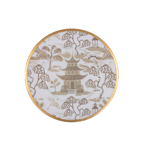 Kyoto Pagoda Dessert Plate (4pk) - White & Taupe - Avail 11/11