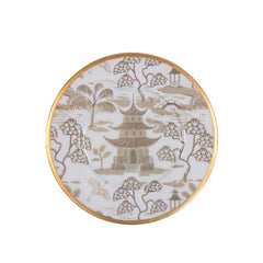 Kyoto Pagoda White and Taupe Round Dessert and Appetizer Plate for Entertaining Serving, Dinnerware (4pk)