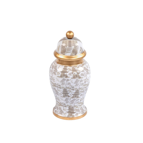 Kyoto Pagoda Ginger Jar Enameled - Petite - White & Taupe - Avail 11/11