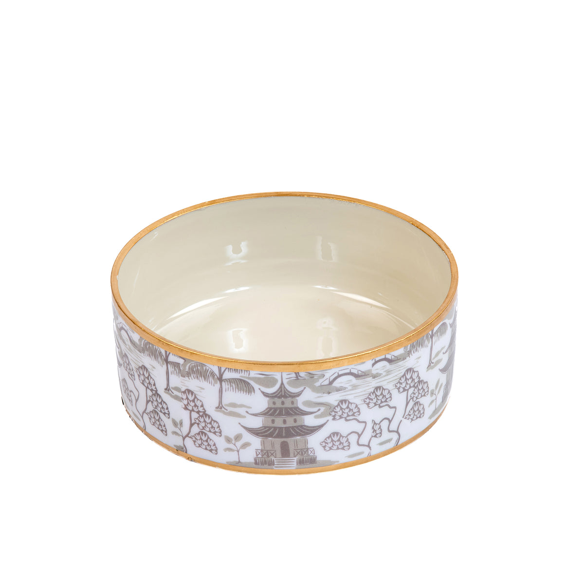 Kyoto Pagoda Pet Bowl - Small - White & Taupe - Avail 11/11