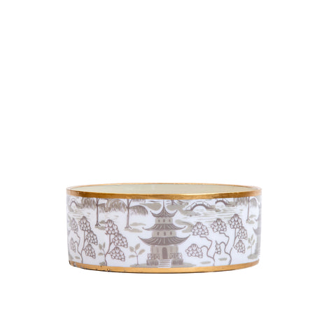 Kyoto Pagoda Pet Bowl - Small - White & Taupe - Avail 11/11