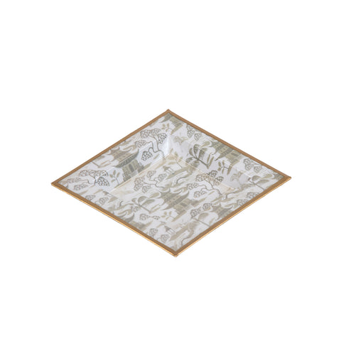 Kyoto Pagoda Enameled Tori Trinket Tray - White & Taupe - Avail 11/27