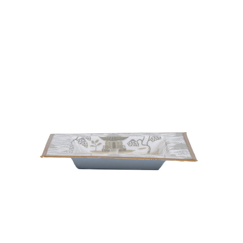 Kyoto Pagoda Enameled Tori Trinket Tray - White & Taupe - Avail 11/27