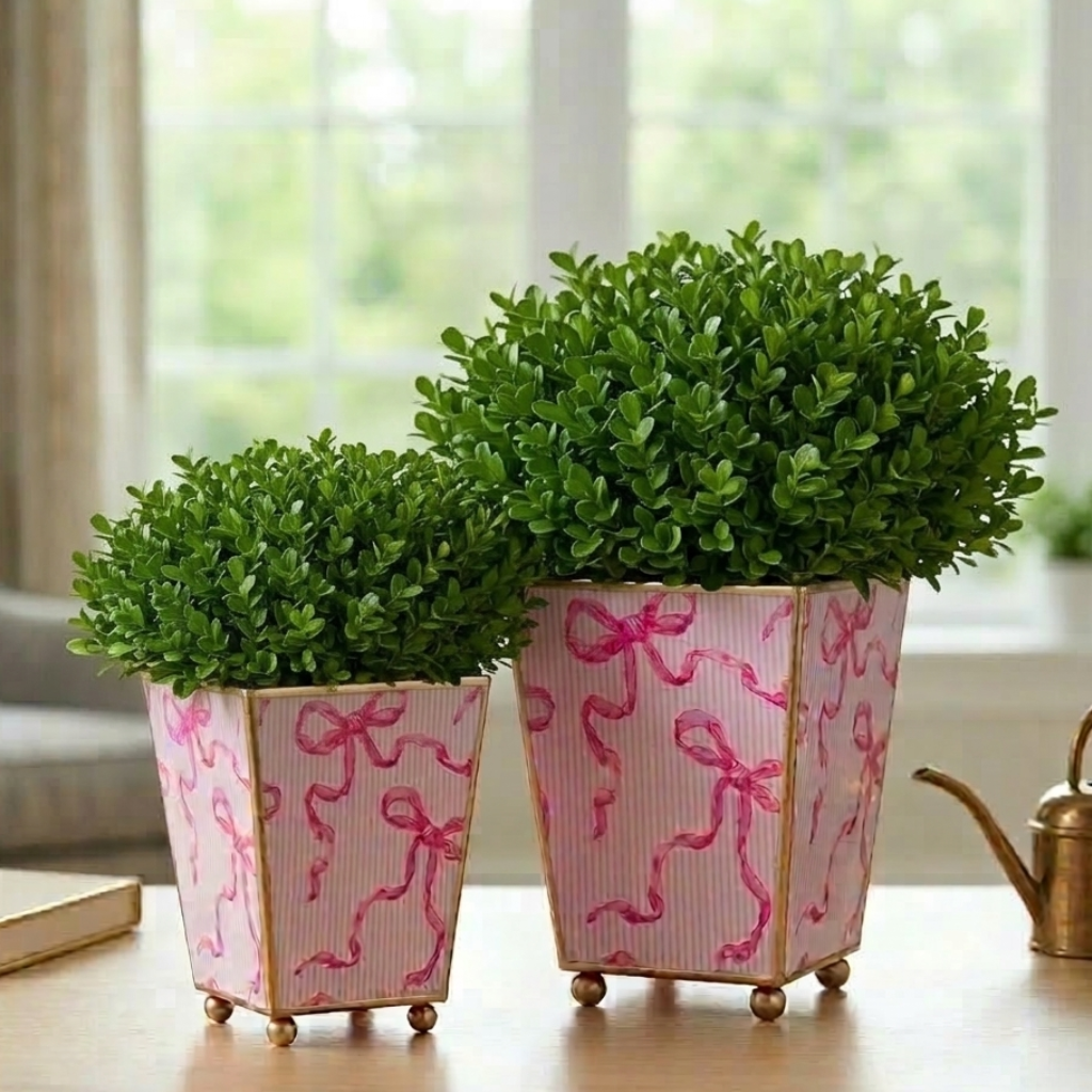 Ribbons of Hope Enameled Square Cachepot Planter