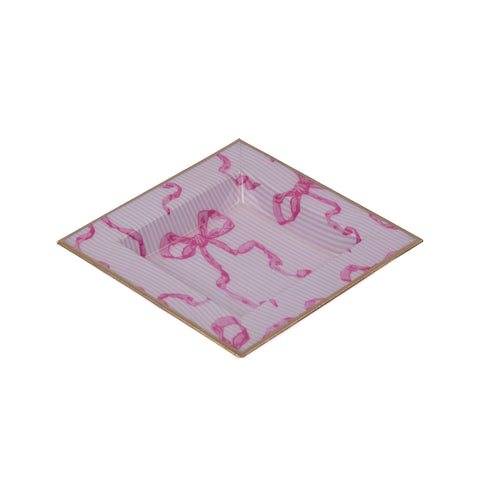 Pink Enameled Catch All / Trinket Tray with with Convienent Handles - made from High-Quality Metal- designed by Danika Herrick -The Ribbons of Hope Collection Collection 6 x 6