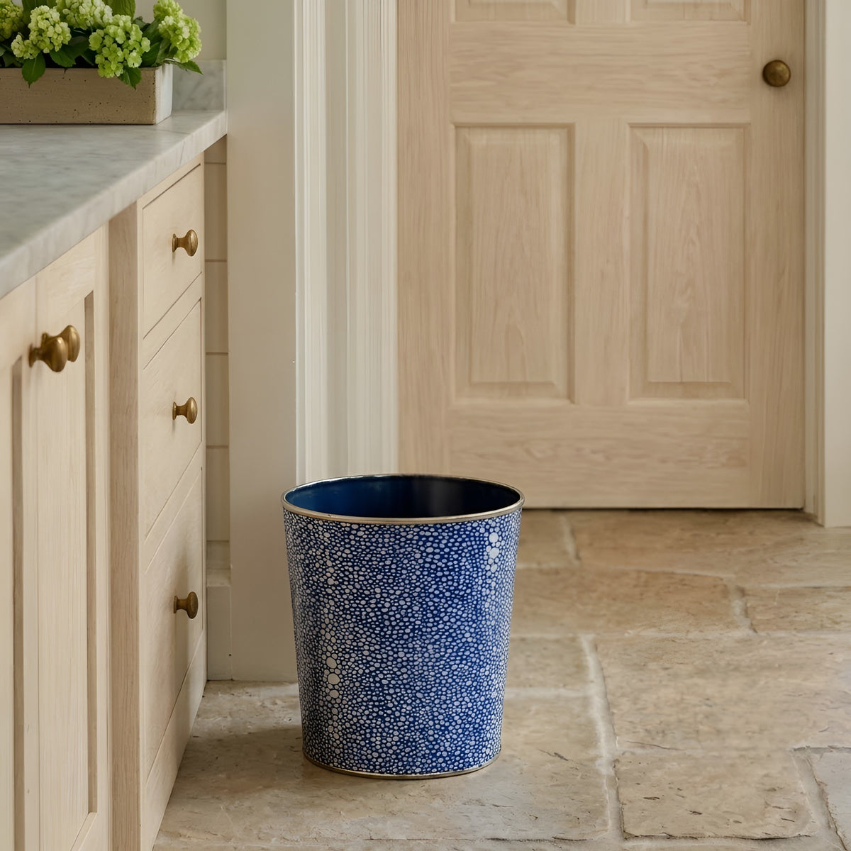 Shagreen Enameled Oval Wastebasket