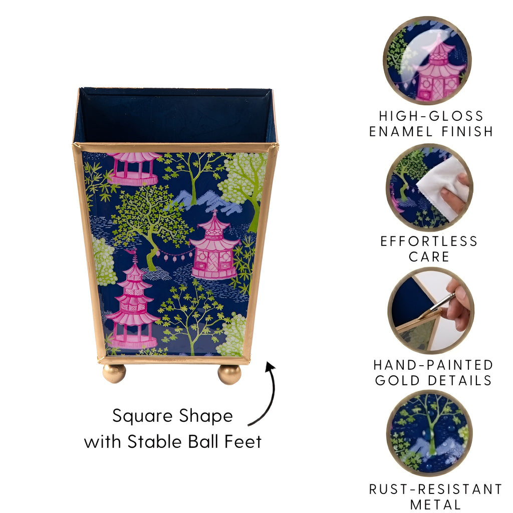 Garden Party Enameled Square Cachepot Planter