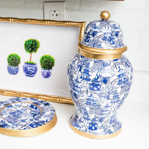 Garden Party Enameled Ginger Jar White & Blue - Avail 2/14