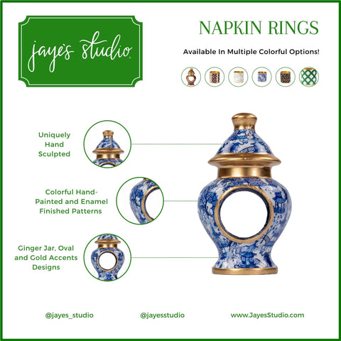 Garden Party Ginger Jar Enameled Napkin Ring (4 Pack) - Avail 2/14