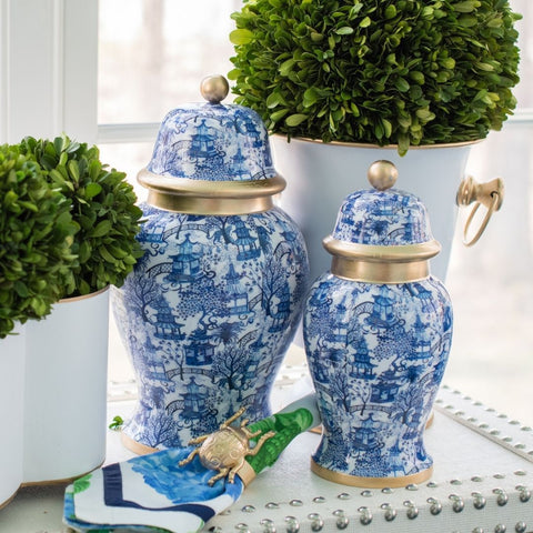 Garden Party Enameled Ginger Jar White & Blue - Avail 2/14