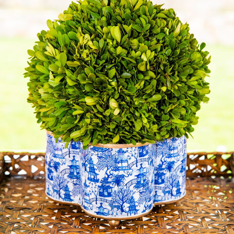 Garden Party Enameled Quatrefoil Cachepot Planter White & Blue - Avail 02/21