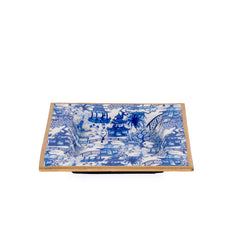 Garden Party Blue Enameled Square Decorative Trinket Tray, Catch All Tray, Jewelry Tray for Vanity, Bathroom, Bedside Home Office -