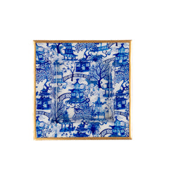 Garden Party Blue Enameled Square Decorative Trinket Tray, Catch All Tray, Jewelry Tray for Vanity, Bathroom, Bedside Home Office -