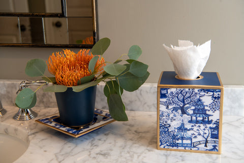 Buy Blue And White Enameled Tissue Box Cover Online