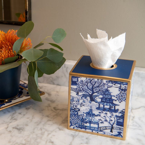 Blue And White Enameled Tissue Box Cover