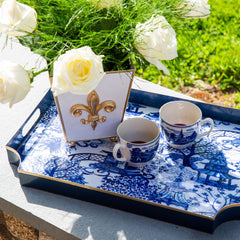 Garden Party Enameled Jaye Tray - White & Blue - Avail 08/24
