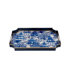 Garden Party Enameled Jaye Tray - White & Blue - Avail 08/24
