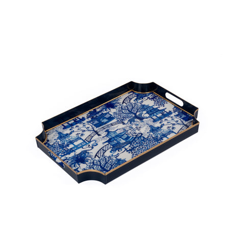 Garden Party Enameled Jaye Tray White & Blue