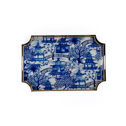 Garden Party Enameled Jaye Tray White & Blue