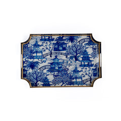 Garden Party Enameled Jaye Tray - White & Blue - Avail 08/24