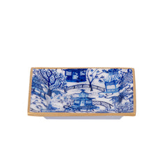 Garden Party White and Blue Enameled Rectangle Catch All Tray, Jewelry Tray for Bathroom, Vanity - Decorative Landry Tray