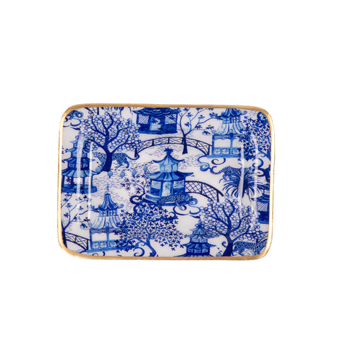 Garden Party Enameled Laney Tray - White & Blue