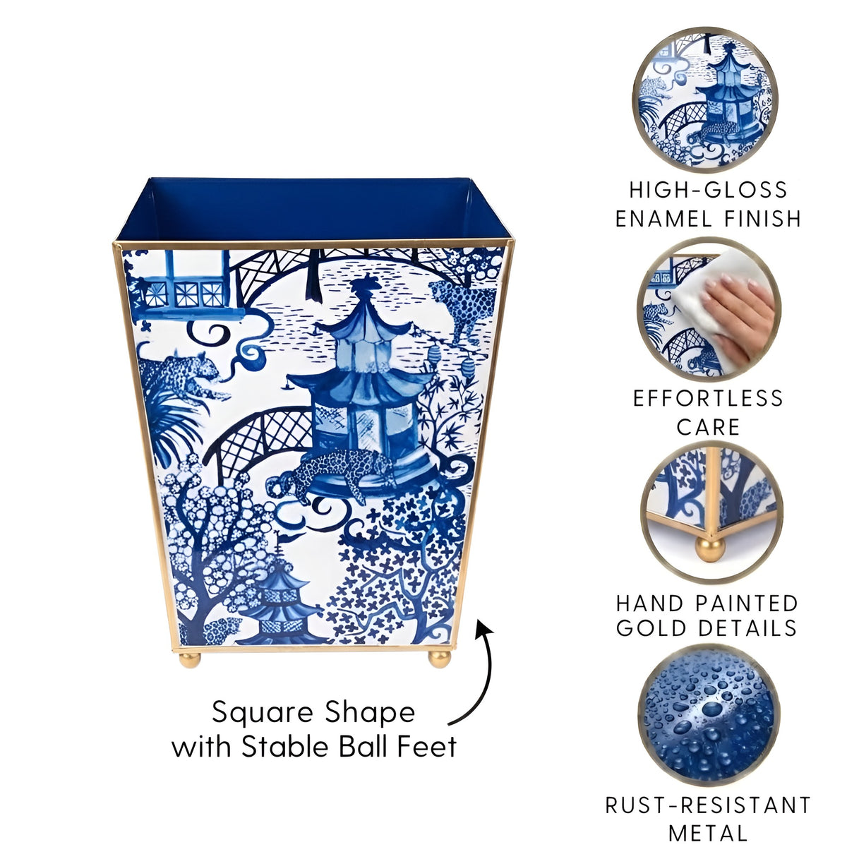 Garden Party Enameled Square Wastebasket