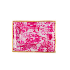 Garden Party White and Pink Enameled Rectangle Catch All Tray, Jewelry Tray for Bathroom, Vanity - Decorative Landry Tray