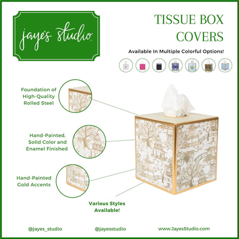 Garden Party Enameled Tissue Box Cover White & Taupe