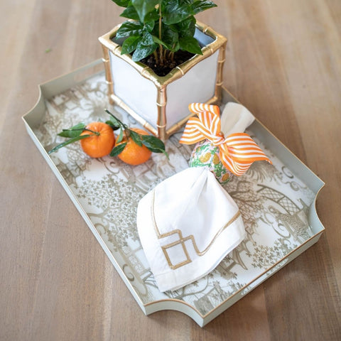 Garden Party Enameled Jaye Tray White & Taupe - Avail 11/27