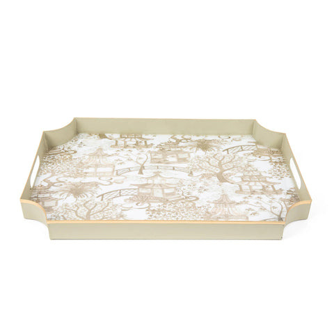 Garden Party Enameled Jaye Tray White & Taupe - Avail 11/27