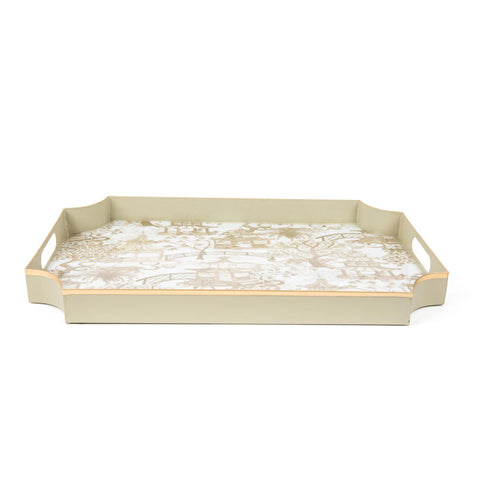 Garden Party Enameled Jaye Tray White & Taupe - Avail 11/27