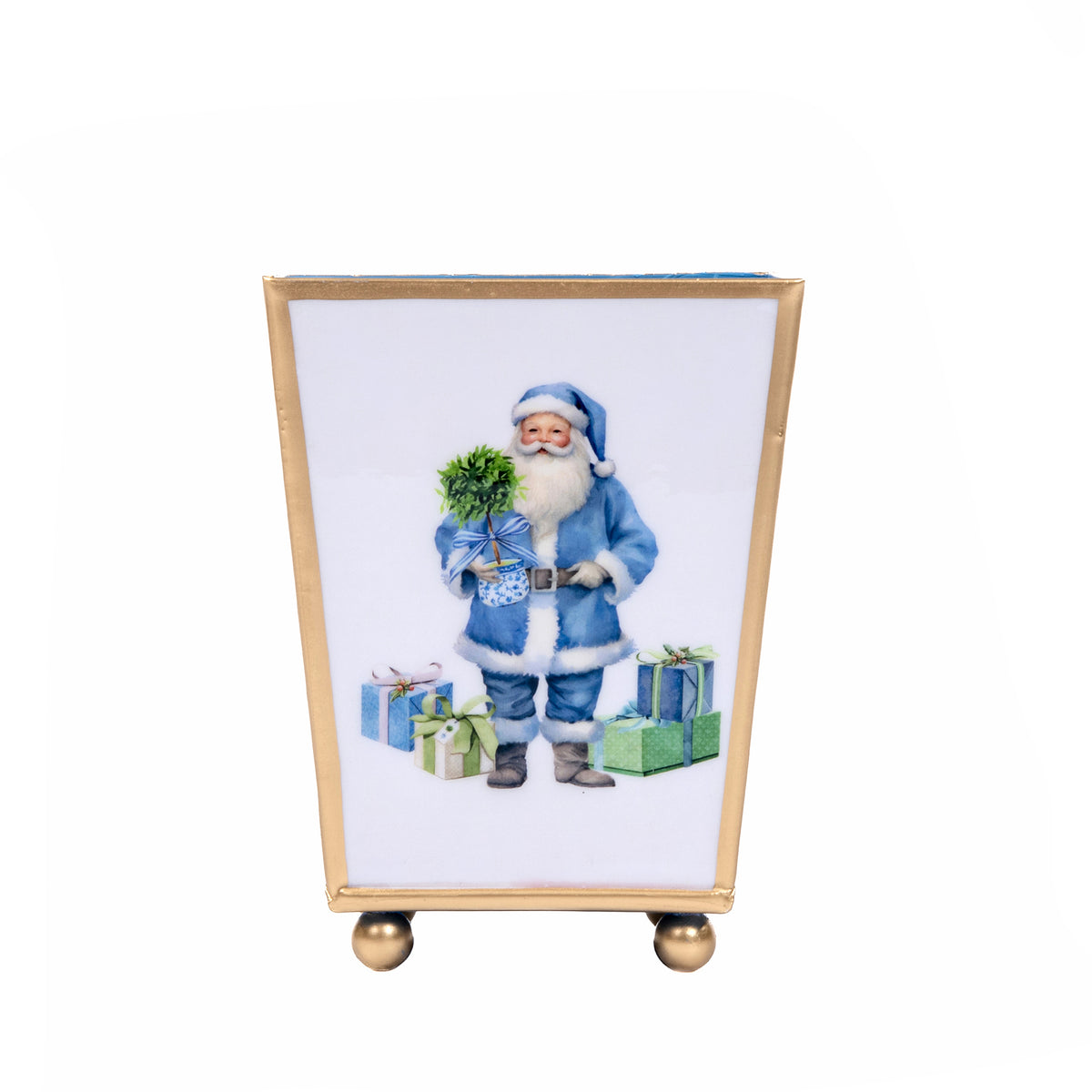 Blue Santa Enameled Square Cachepot Planter 4 - Blue - Avail 12/05