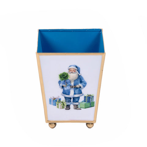 Blue Santa Enameled Square Cachepot Planter 4 - Blue - Avail 12/05