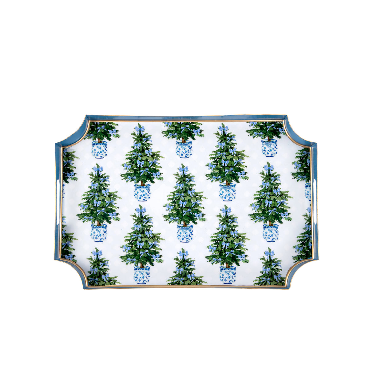 Blue Bow Christmas Enameled Jaye Tray - Blue - Avail 12/05