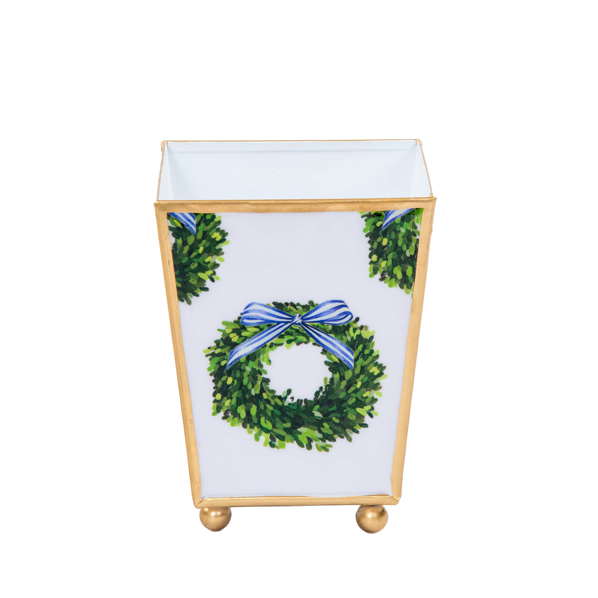 Wreath Enameled Square Cachepot Planter 4 - Blue & Green - Avail 12/05